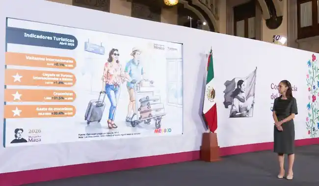 Presidenta Claudia Sheinbaum destaca récord histórico de 34.5 millones de visitantes extranjeros en primer cuatrimestre del 2026 Presidenta Claudia Sheinbaum destaca récord histórico de 34.5 millones de visitantes extranjeros en primer cuatrimestre del 2026