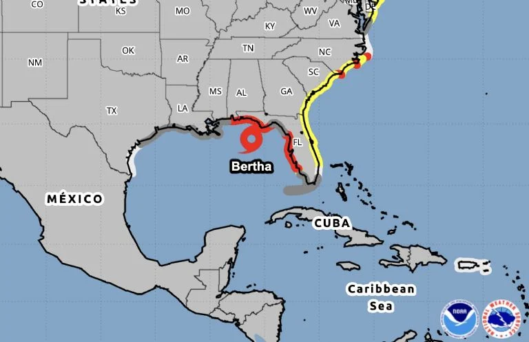 Emiten alerta por tormenta tropical Bertha en estos estados Emiten alerta por tormenta tropical Bertha en estos estados