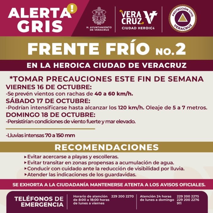 Llama Ayuntamiento de Veracruz a tomar medidas preventivas por lluvias y vientos del norte