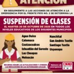 Continua suspensión de clases en 10 municipios en el sur de Veracruz