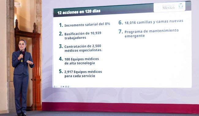 Presidenta anuncia programa emergente de 12 acciones en 120 días para mejorar la atención y las condiciones de los trabajadores en el IMSS Presidenta anuncia programa emergente de 12 acciones en 120 días para mejorar la atención y las condiciones de los trabajadores en el IMSS